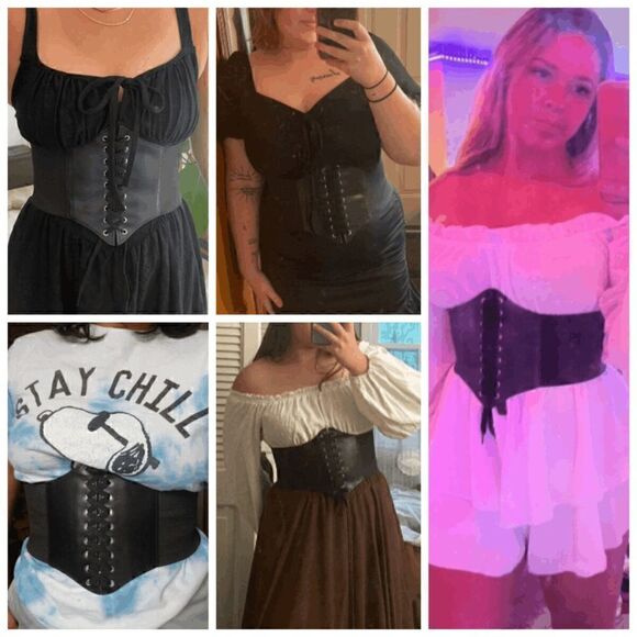 Wide Lace-Up Elastic Waist Tied Black Corset Belt NEW SIZE L - Picture 13 of 15